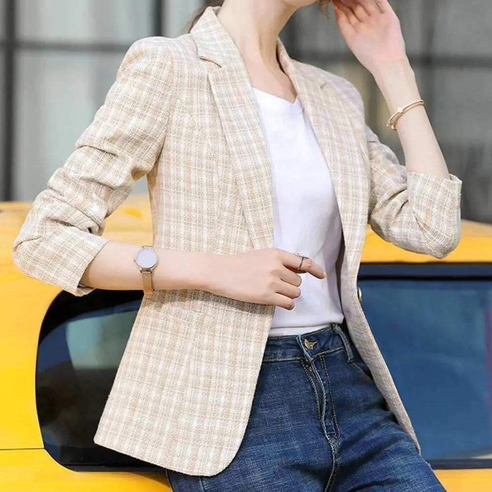 Blazer à carreaux premium pour femmes à bouton unique