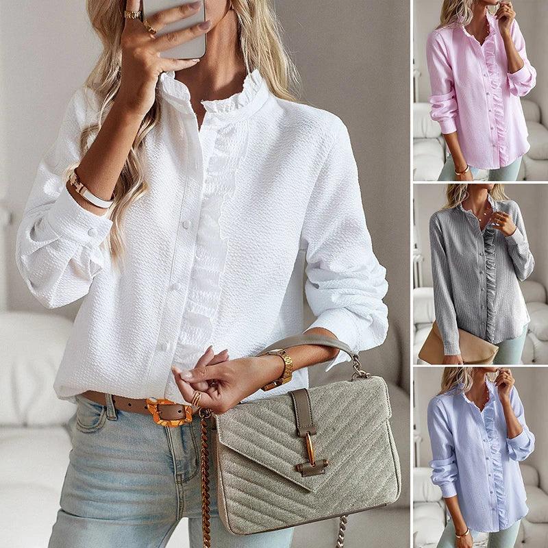 Blouse Longue à Manches pour Femmes Clover avec Détails Volants