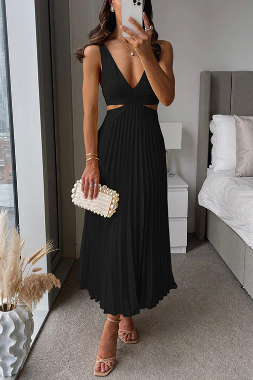 Robe Maxi Plissée Élégante à Col V pour Femmes