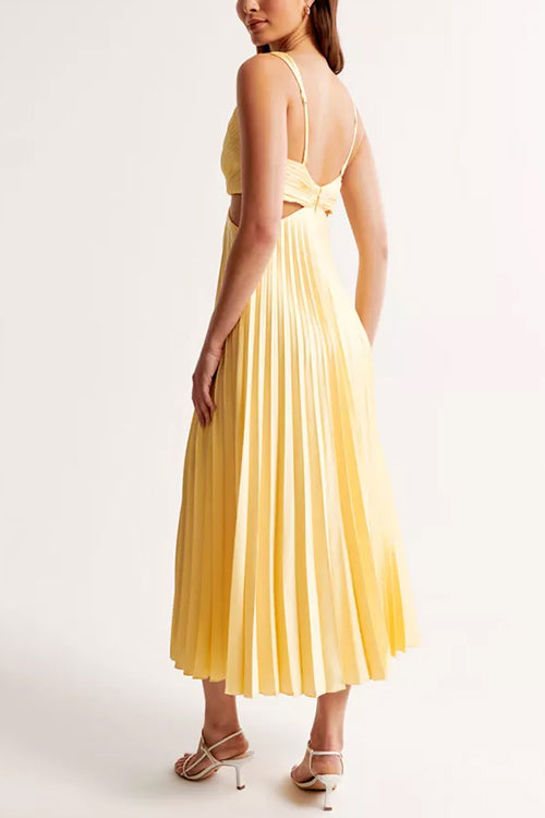 Robe Maxi Plissée Élégante à Col V pour Femmes