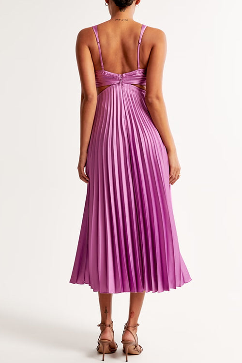 Robe Maxi Plissée Élégante à Col V pour Femmes