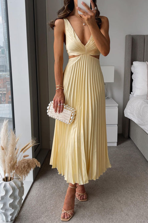Robe Maxi Plissée Élégante à Col V pour Femmes