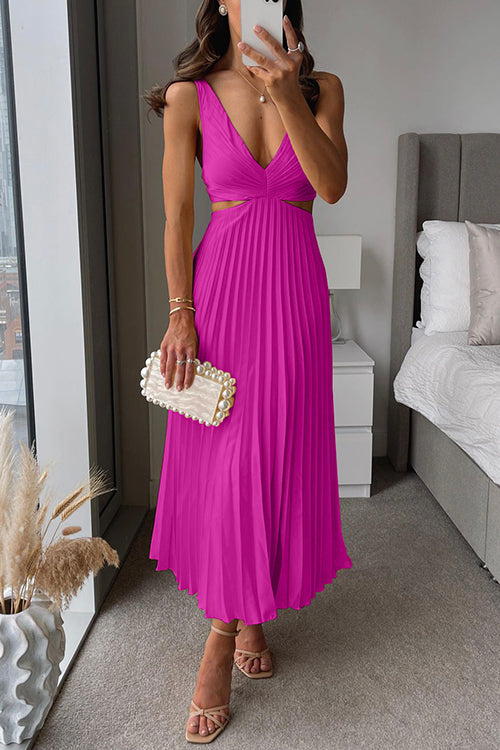 Robe Maxi Plissée Élégante à Col V pour Femmes