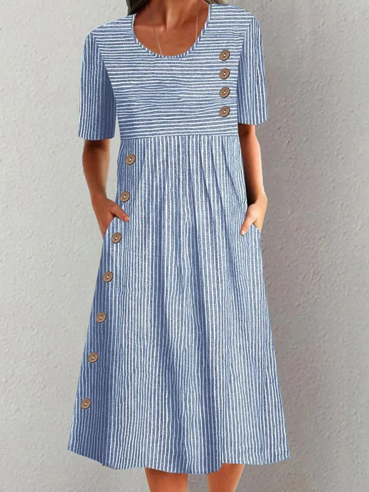 Robe Midi Rayée Détendue pour Femmes - Manches Courtes