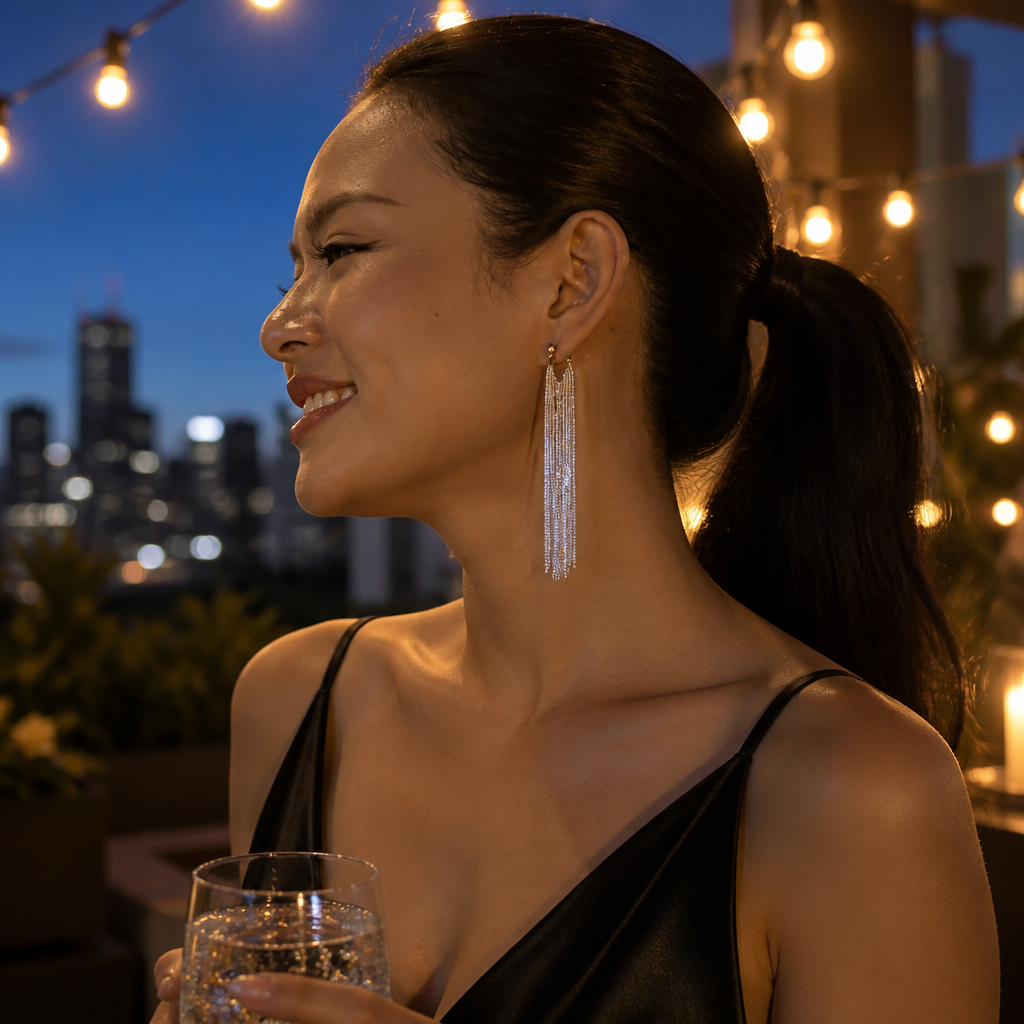 CascadeAura™ – Boucles d'oreilles à franges scintillantes inspirées des cascades avec finition hypoallergénique