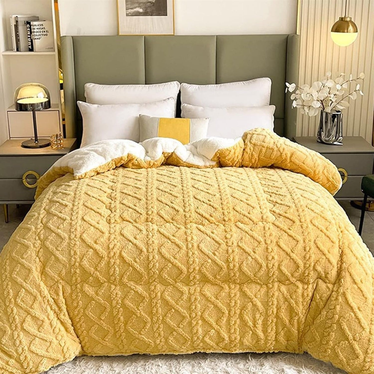 Couverture en Fleece Sherpa avec Motif Géométrique – Plaid Réversible Chaud pour Canapé et Lit