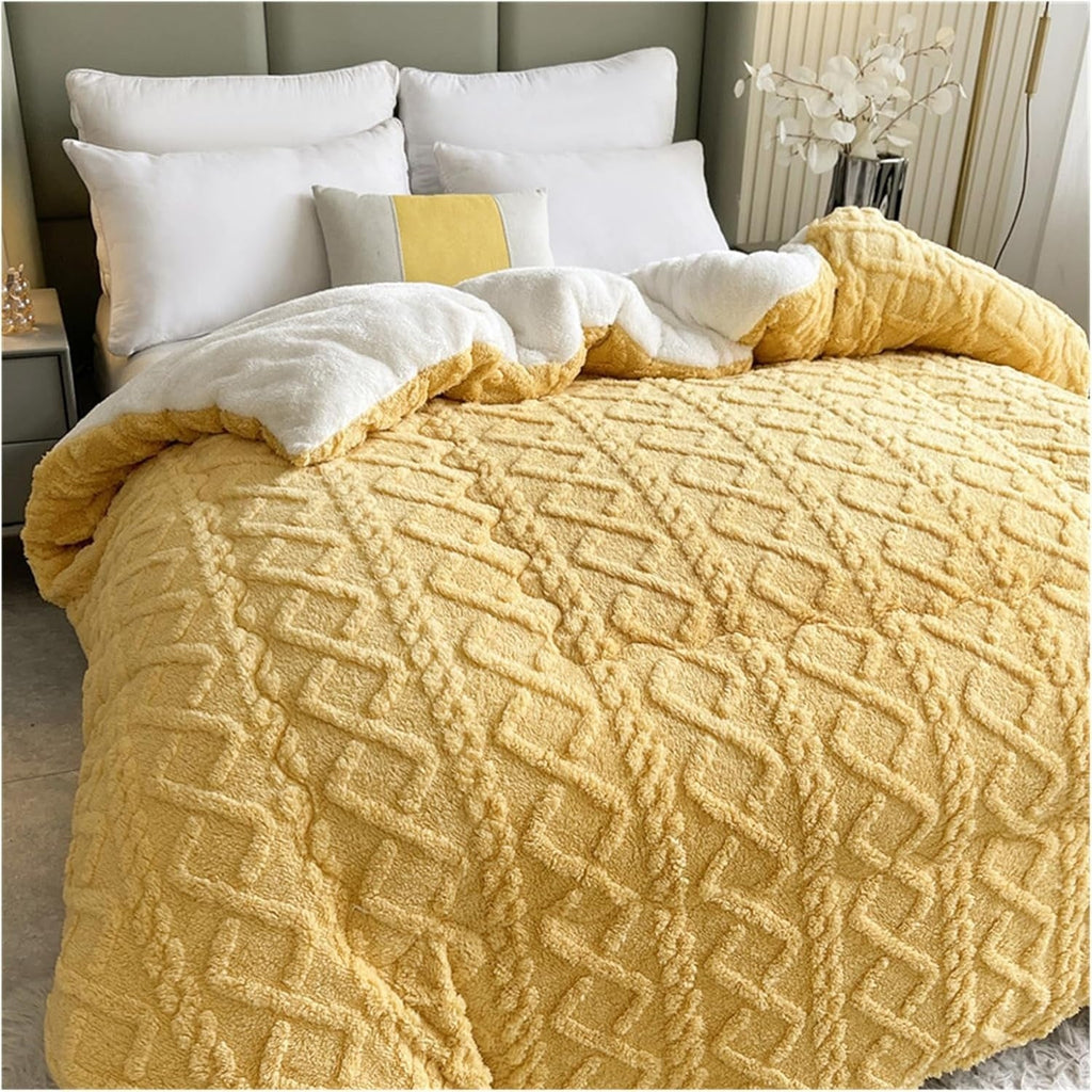 Couverture en Fleece Sherpa avec Motif Géométrique – Plaid Réversible Chaud pour Canapé et Lit