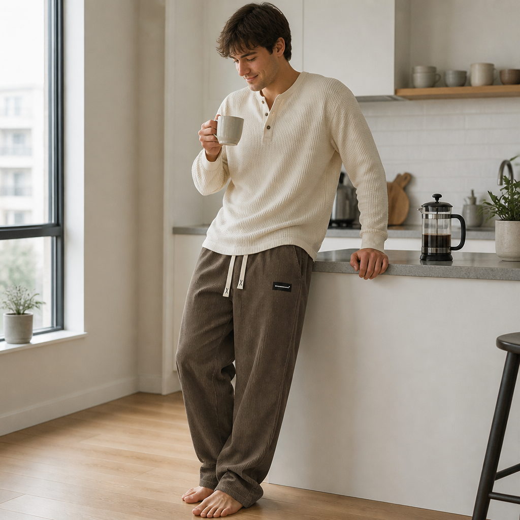 BlazeStride™ – Pantalons en velours côtelé décontractés à jambe droite avec taille élastique