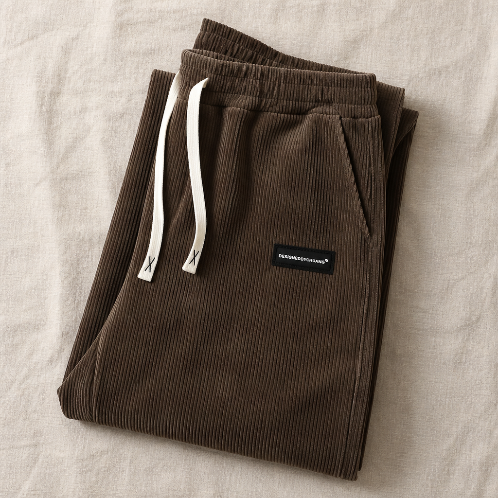 BlazeStride™ – Pantalons en velours côtelé décontractés à jambe droite avec taille élastique
