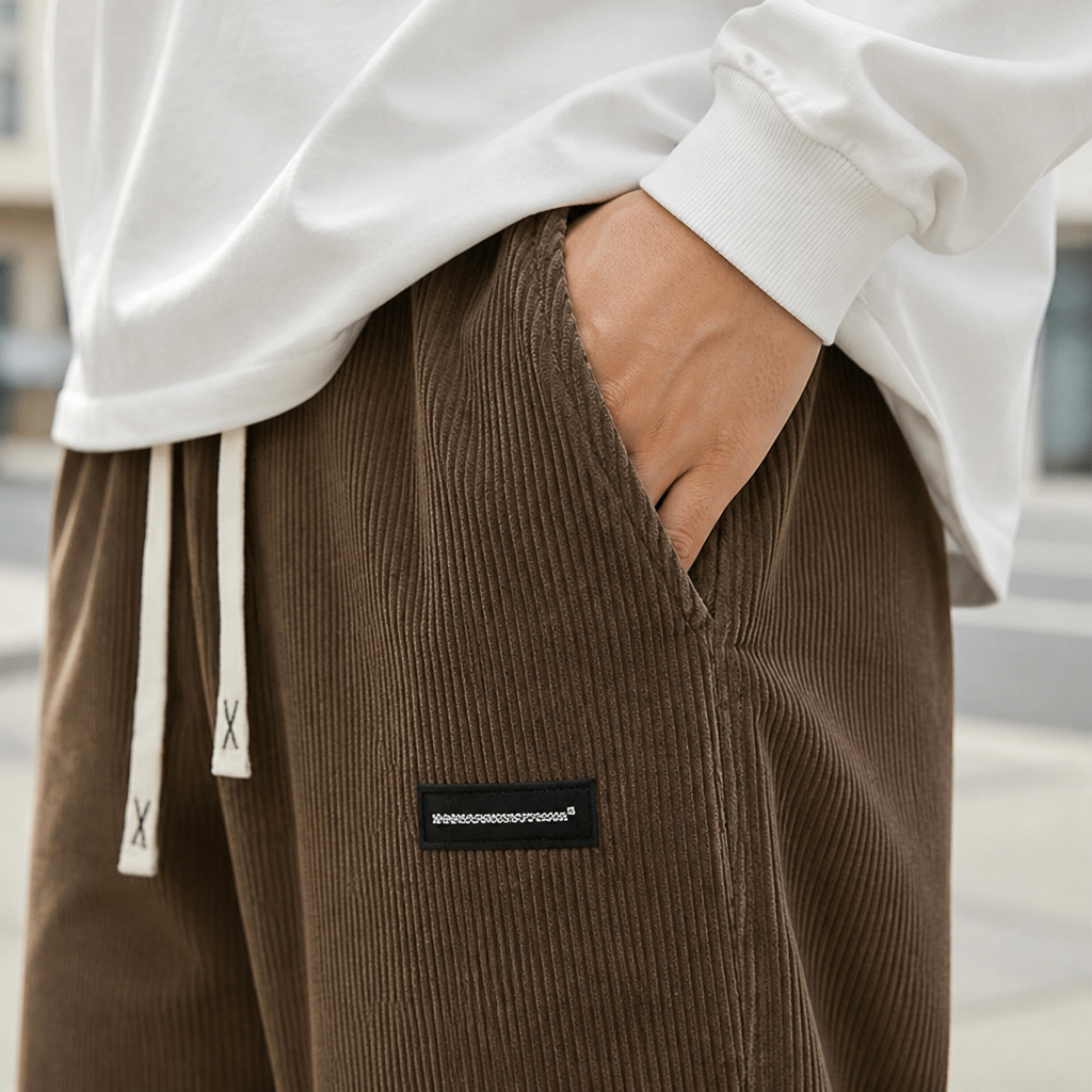 BlazeStride™ – Pantalons en velours côtelé décontractés à jambe droite avec taille élastique