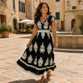 LuminaSway™ – Robe Maxi V-Neck Imprimé Baroque Vintage