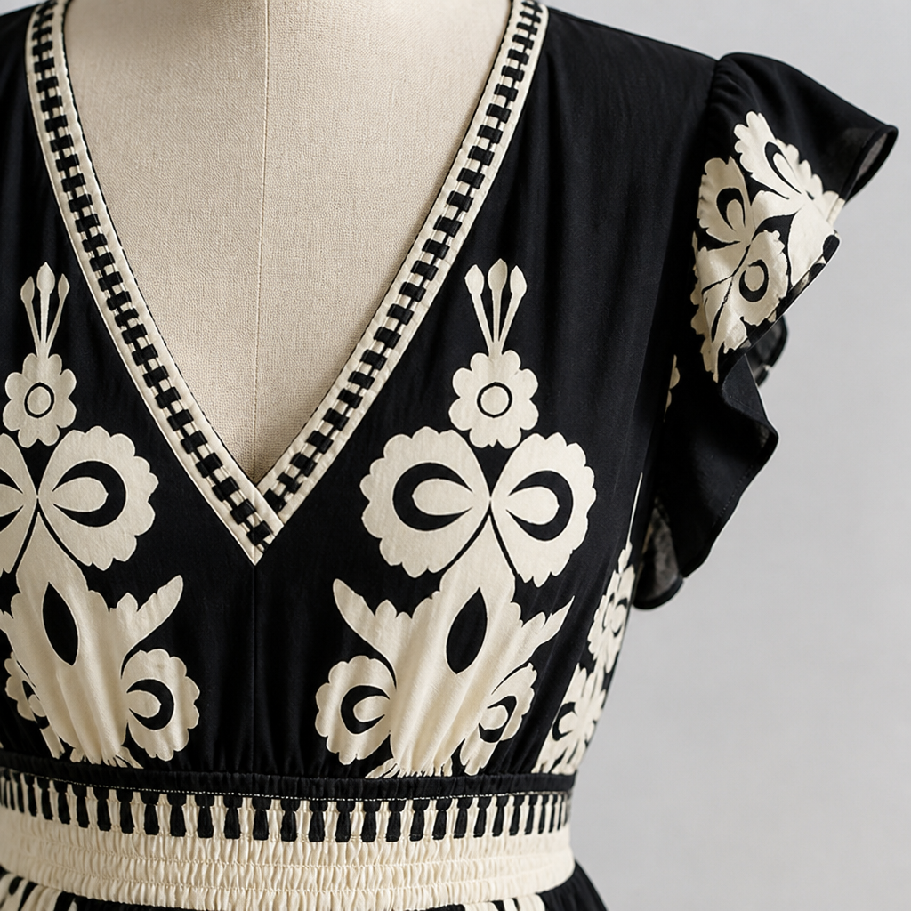 LuminaSway™ – Robe Maxi V-Neck Imprimé Baroque Vintage