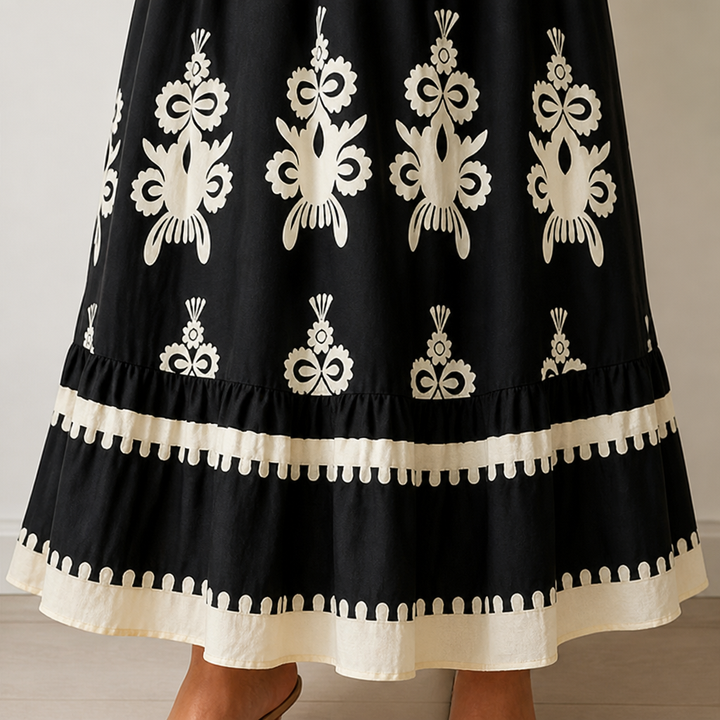 LuminaSway™ – Robe Maxi V-Neck Imprimé Baroque Vintage